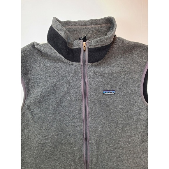 Patagonia Fleece Vest Gray Black Green‎ Zip Up Made in USA Mens XL